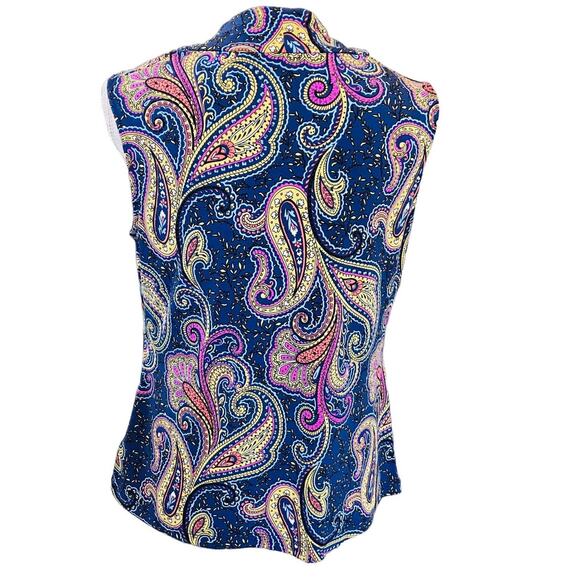Tahari Pink Blue Yellow Paisley Cowl Neck Top Medium - Picture 2 of 3